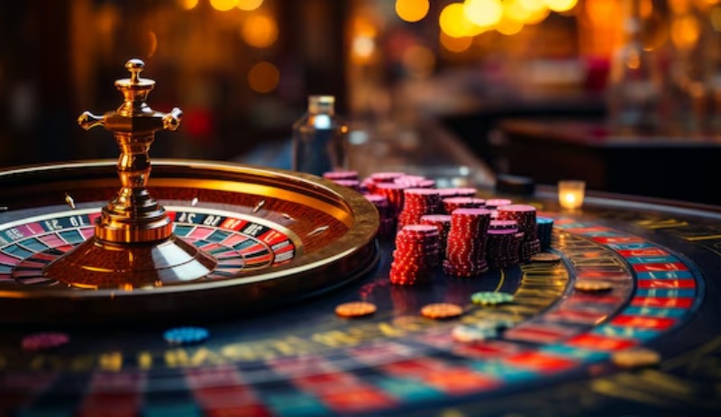 Roulette wiel met fiches